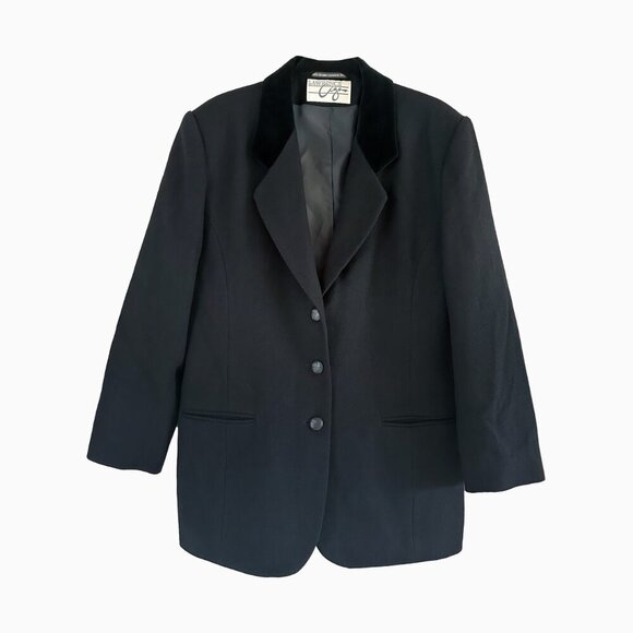 Lawrence Ciga Blazer Jacket Sz 14 Velvet Collar Classic Goth Academia Old Money - Picture 1 of 5